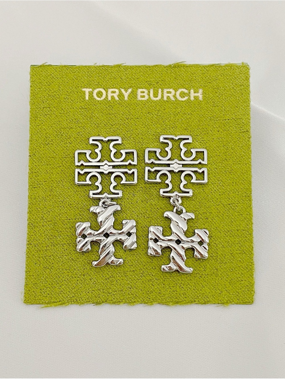 Tory Burch Silver Double-Logo Drop Earrings